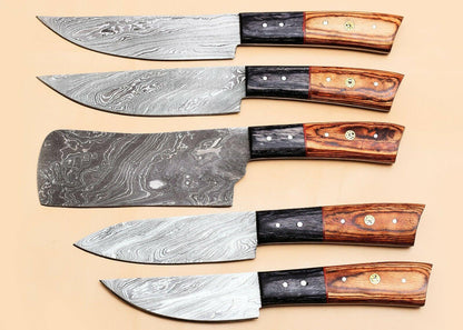 5-Piece Handmade Damascus Kitchen Knife Set Pakka Wood Grip
