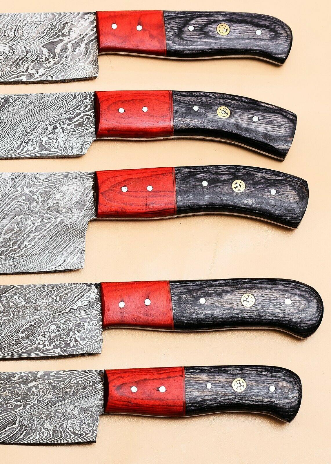 Damascus Steel Kitchen Chef Knives Set With Wooden Handles 2
