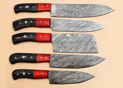 Damascus Steel Kitchen Chef Knives Set with Wooden Handles