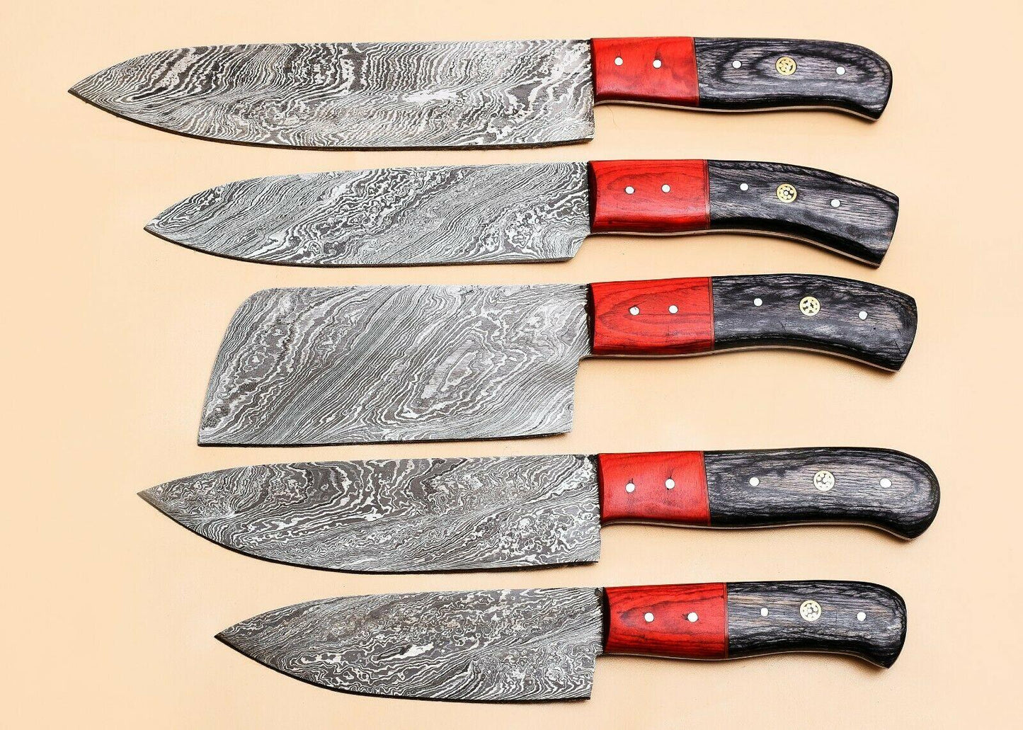 Damascus Steel Kitchen Chef Knives Set With Wooden Handles 1