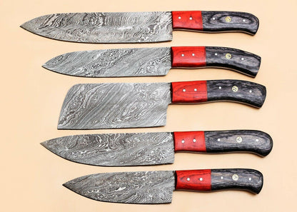 Damascus Steel Kitchen Chef Knives Set With Wooden Handles 1