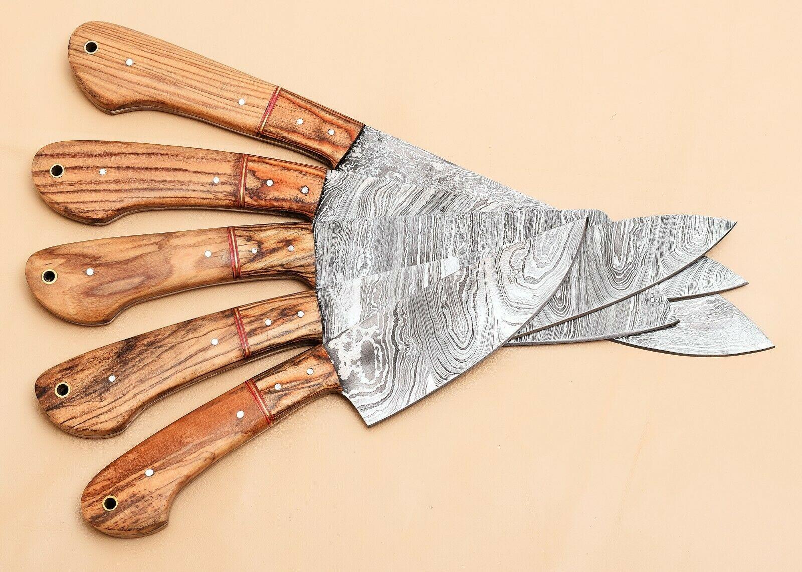 Custom Handmade Damascus Kitchen Knife Set With Leather Sheath 3