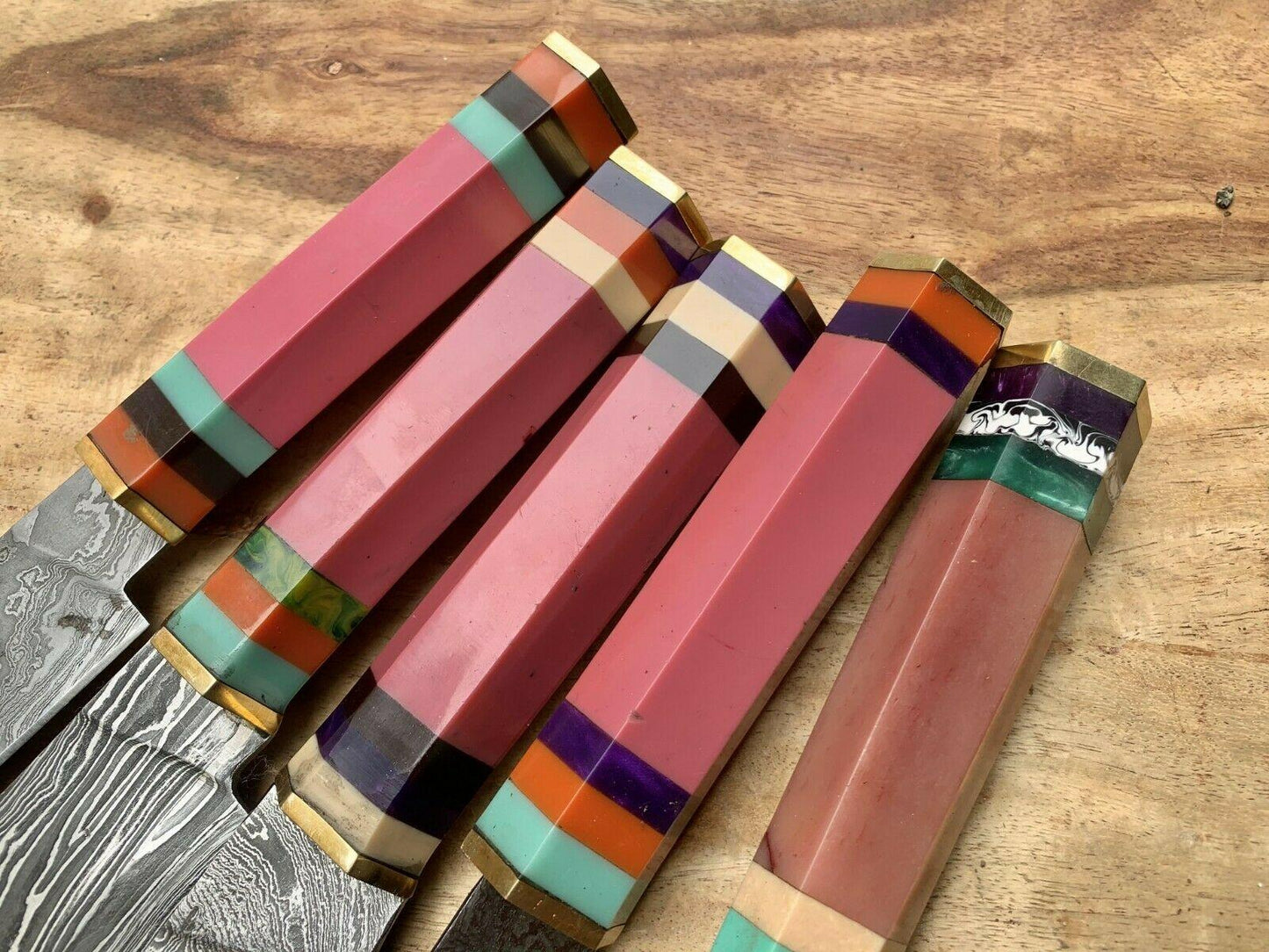 Handmade Damascus Steel Chef Knife Set With Leather Bag  Kitchen Knives 3