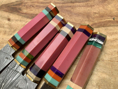 Handmade Damascus Steel Chef Knife Set With Leather Bag  Kitchen Knives 3
