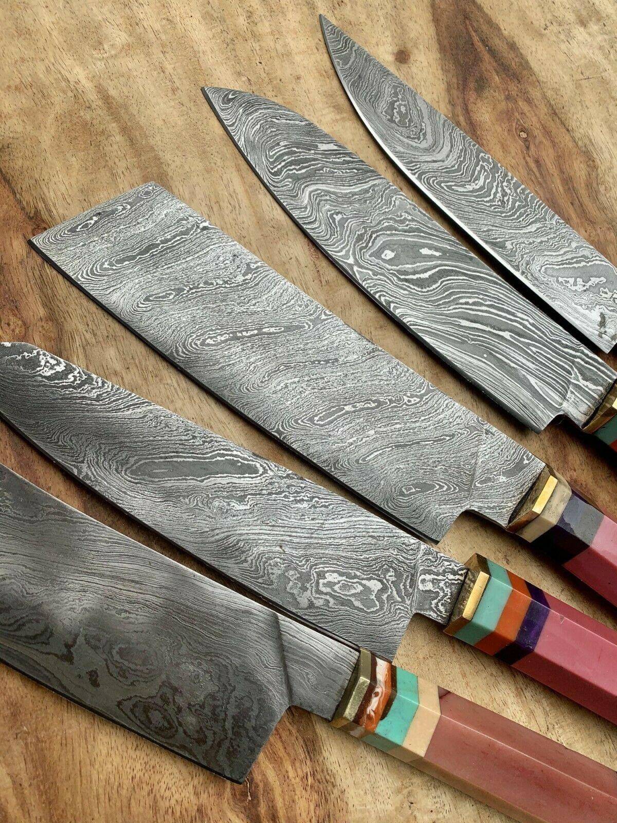 Handmade Damascus Steel Chef Knife Set With Leather Bag  Kitchen Knives 2