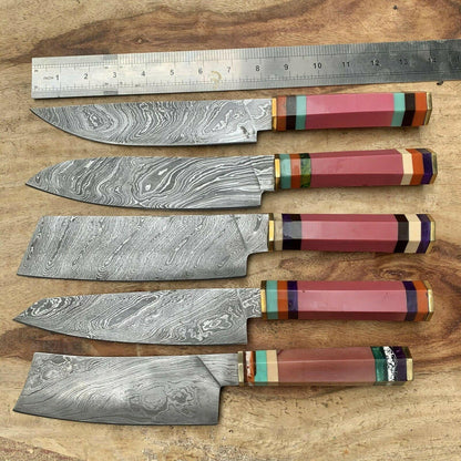 Handmade Damascus Steel Chef Knife Set with Leather Bag – Kitchen Knives