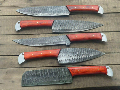 5Piece Handmade Damascus Steel Chef Knife Set  Custom Kitchen Knives 2