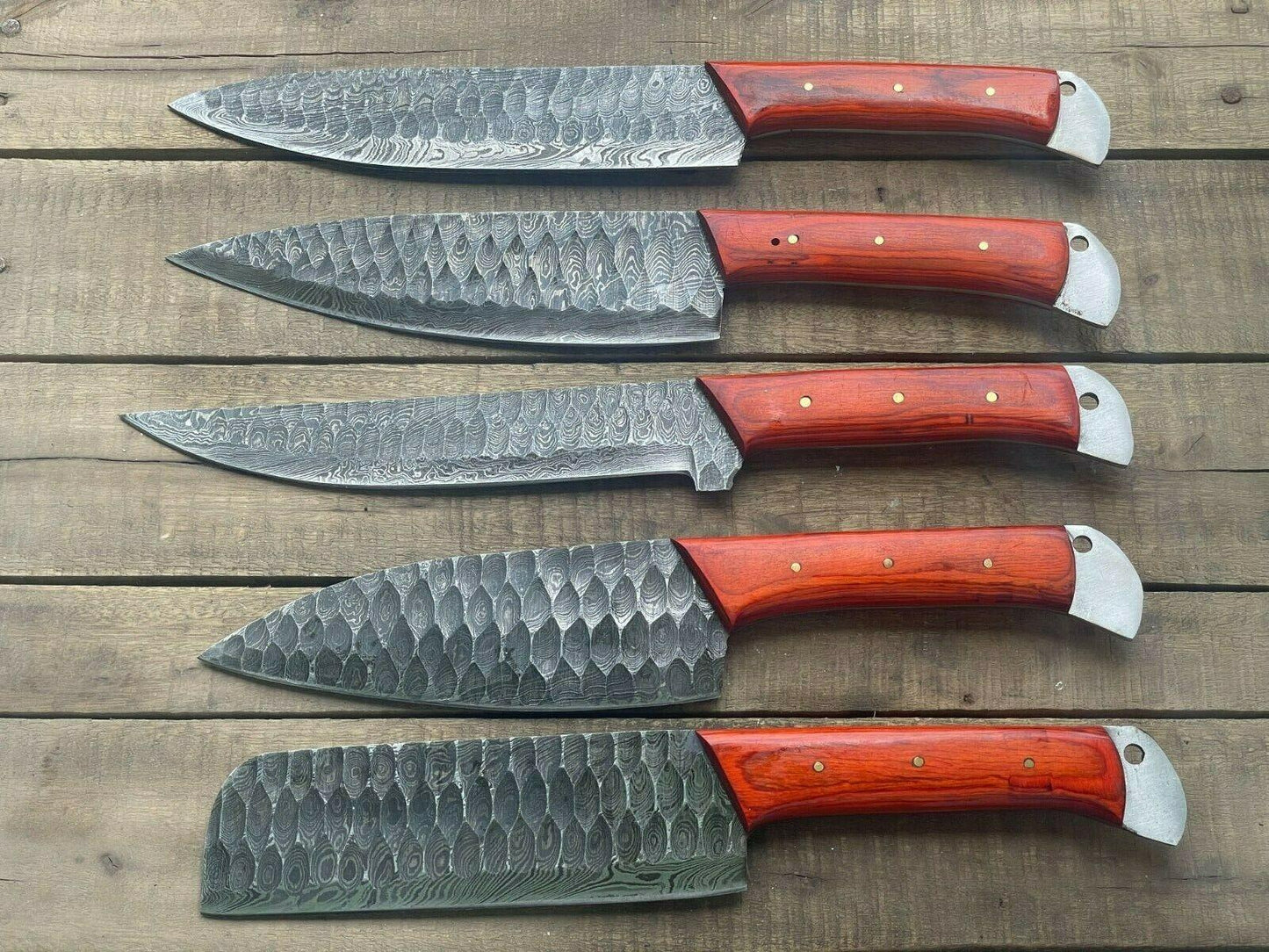 5Piece Handmade Damascus Steel Chef Knife Set  Custom Kitchen Knives 1