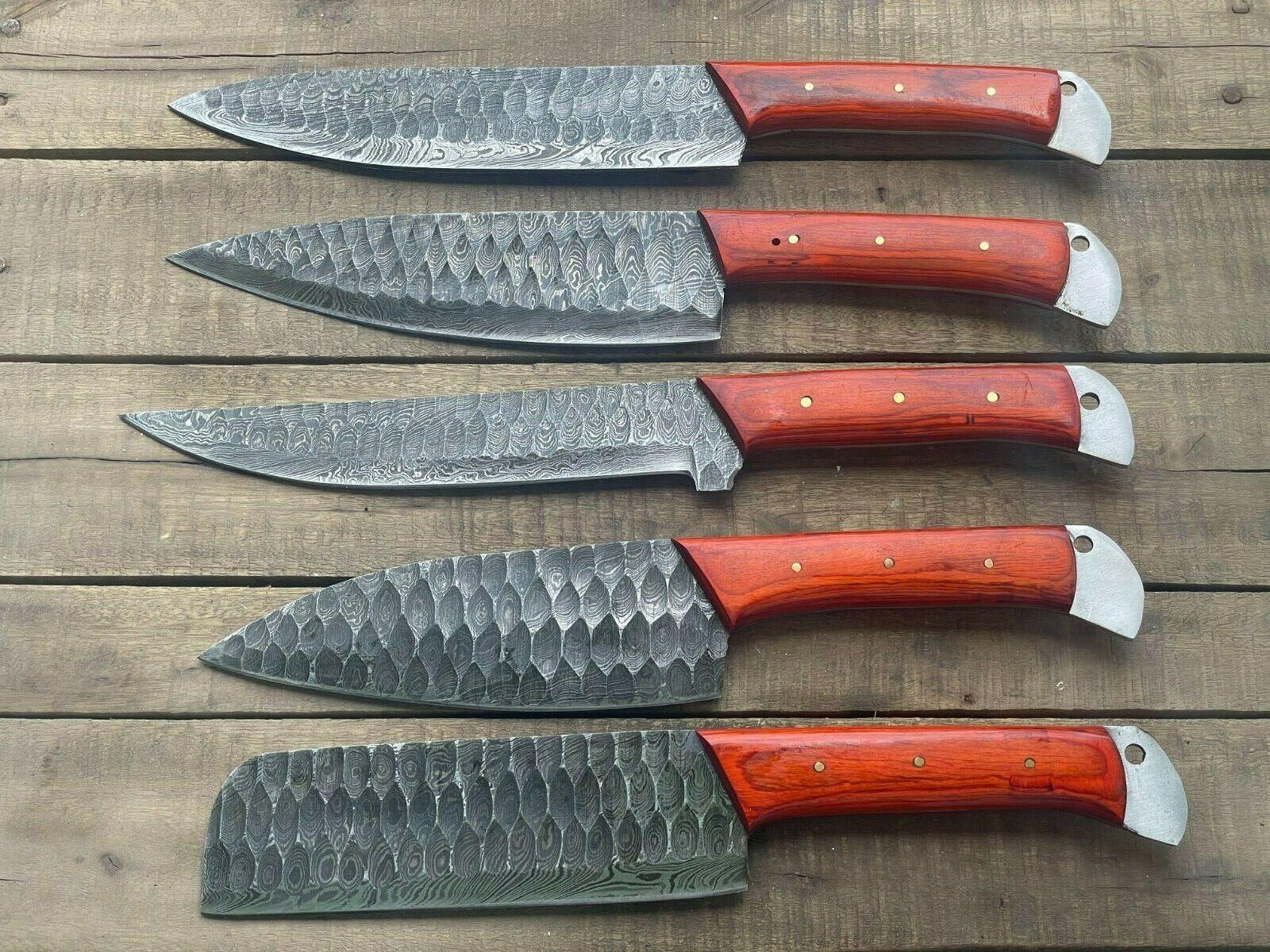 5Piece Handmade Damascus Steel Chef Knife Set  Custom Kitchen Knives 1