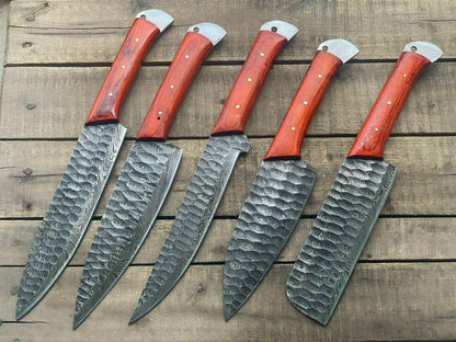 5-Piece Handmade Damascus Steel Chef Knife Set – Custom Kitchen Knives