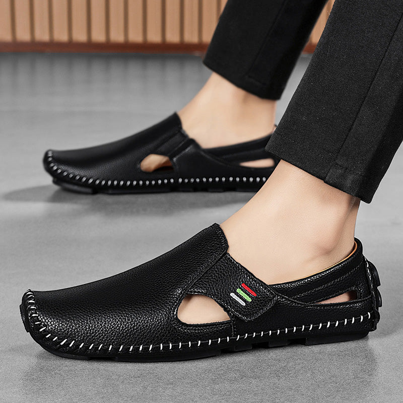 Mens Hollowed Out Leather Loafers, Summer Casual Shoes, Hand Sewn Driving Shoes, Luxo Facon Style Footwear