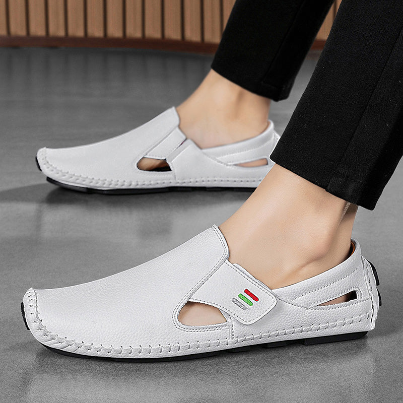 Mens Hollowed Out Leather Loafers Summer Casual Shoes Hand Sewn Driving Shoes Luxo Facon Style Foot 1