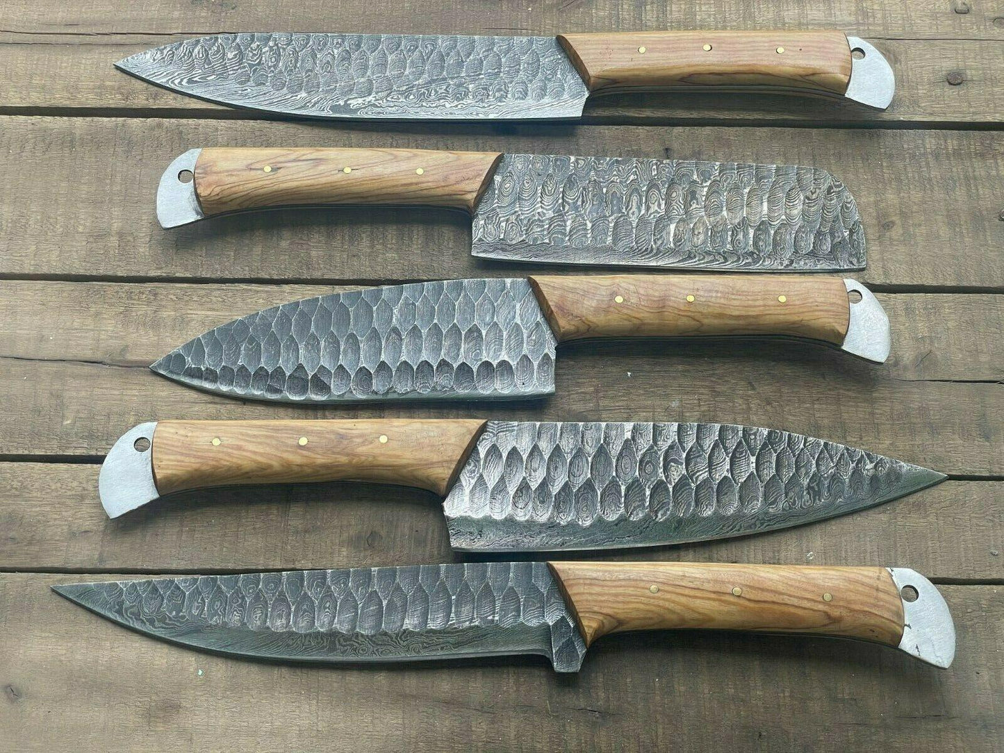 5 PCS Damascus Steel Kitchen Knives Set  Hand Forged Chef Blades 2