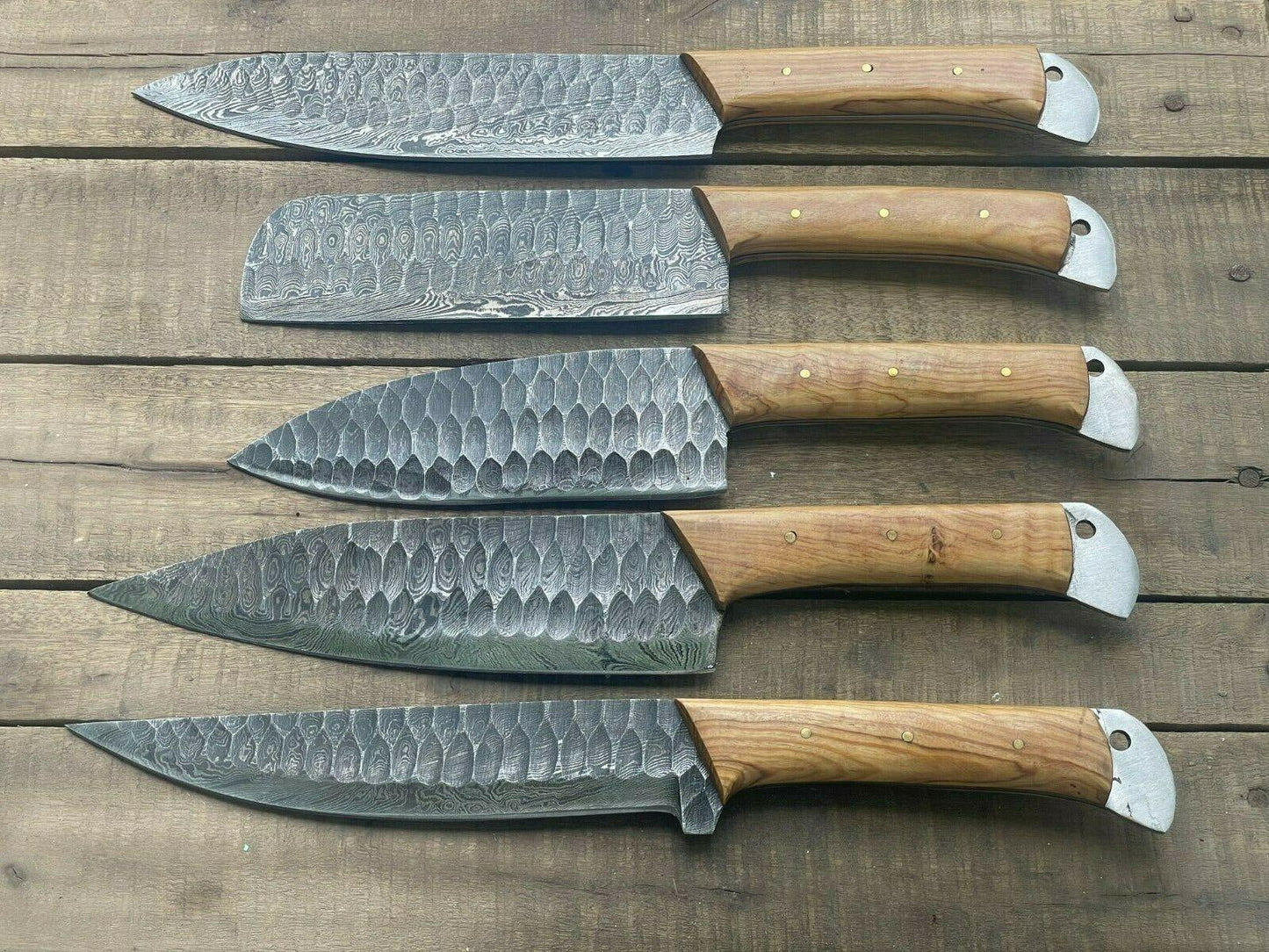 5 PCS Damascus Steel Kitchen Knives Set  Hand Forged Chef Blades 1
