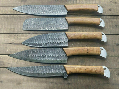 5 PCS Damascus Steel Kitchen Knives Set  Hand Forged Chef Blades 1