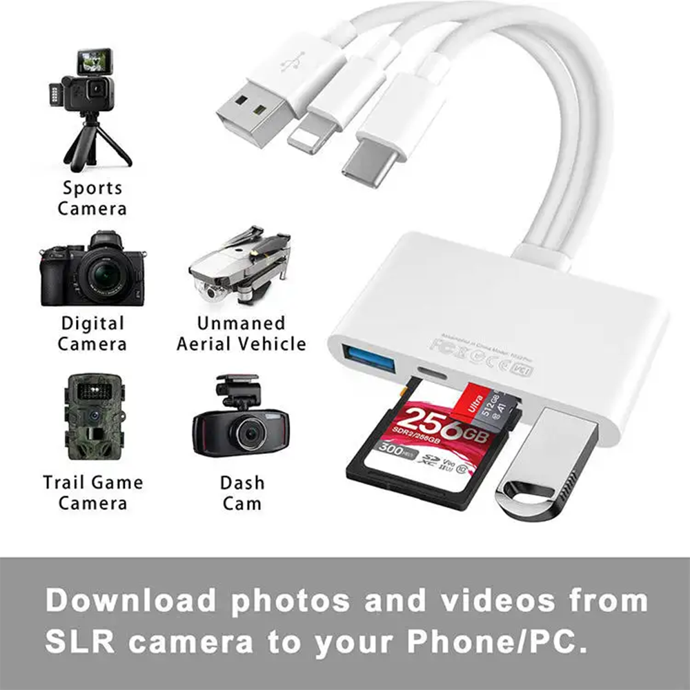 USB30 Type C Ligting OTG Camera Adapter 8 In 1 Universal Card Reader SD TF Slots Android IPhone IPa 2