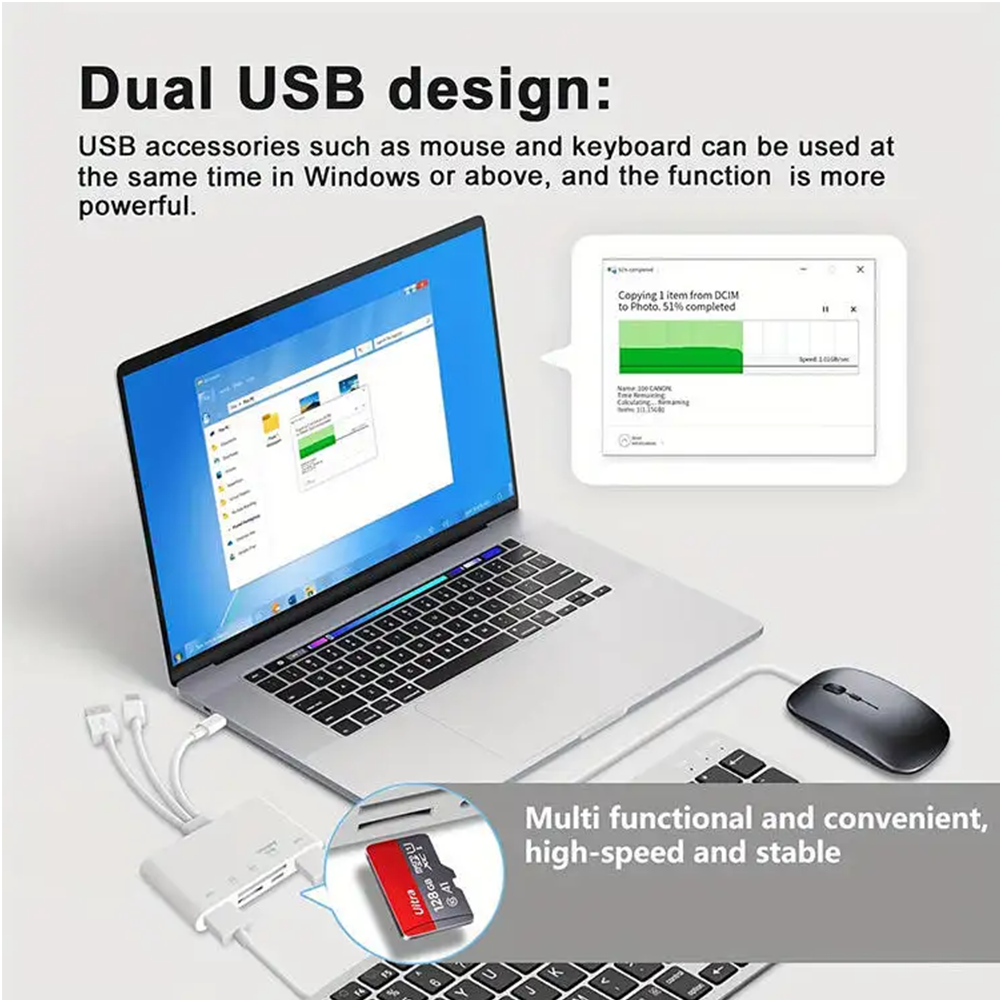 USB30 Type C Ligting OTG Camera Adapter 8 In 1 Universal Card Reader SD TF Slots Android IPhone IPa 3