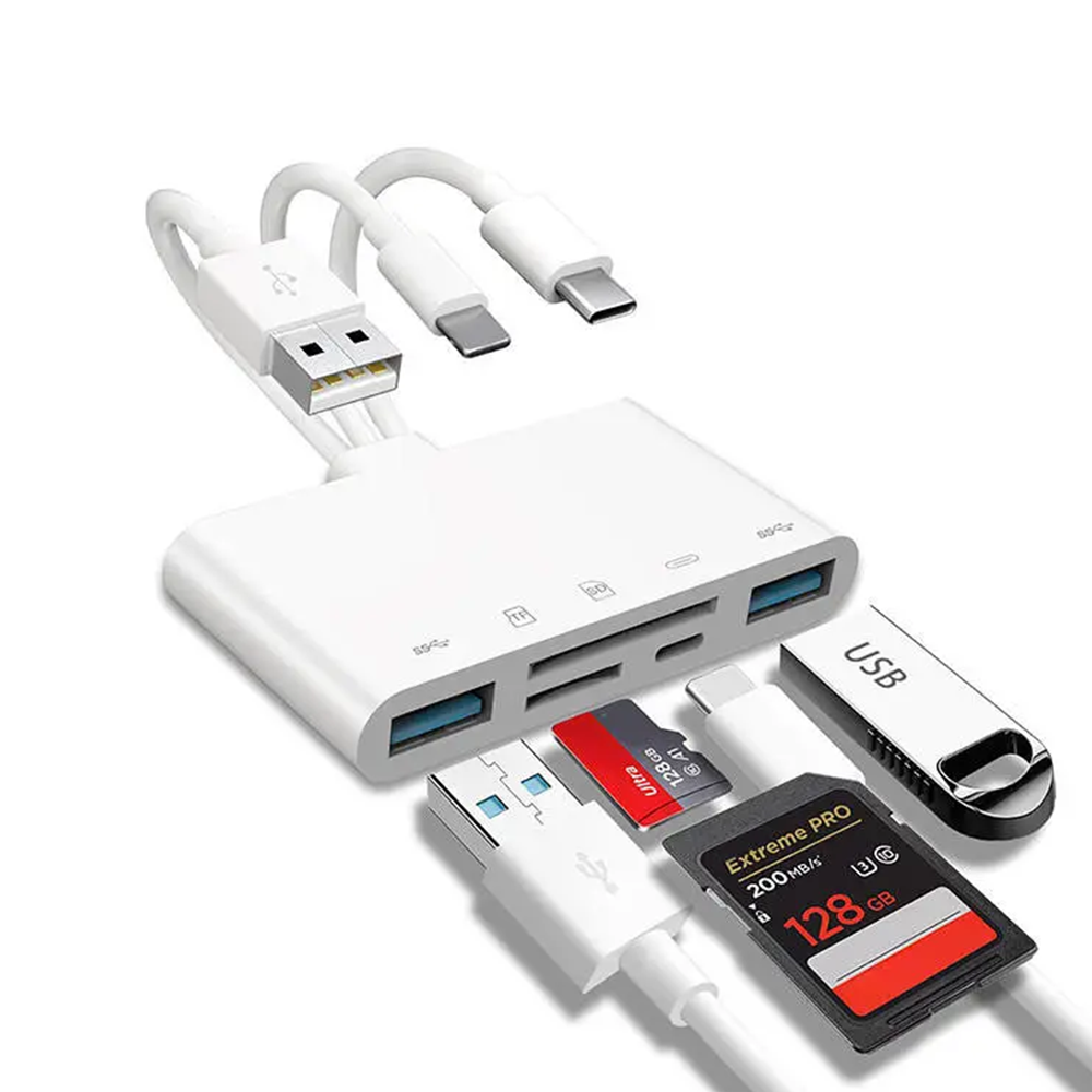 USB30 Type C Ligting OTG Camera Adapter 8 In 1 Universal Card Reader SD TF Slots Android IPhone IPa 5