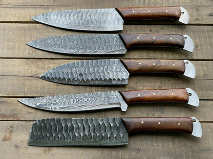 Professional Handmade Damascus Chef Knives Set Of 5 Pieces 1