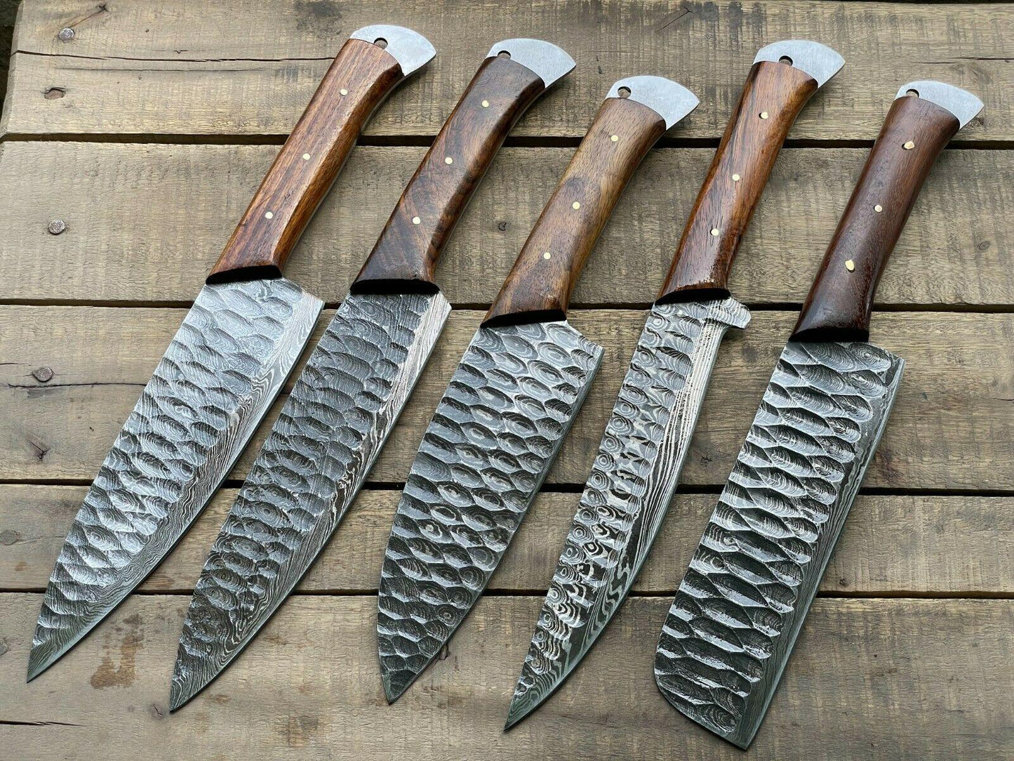 Professional Handmade Damascus Chef Knives Set of 5 Pieces