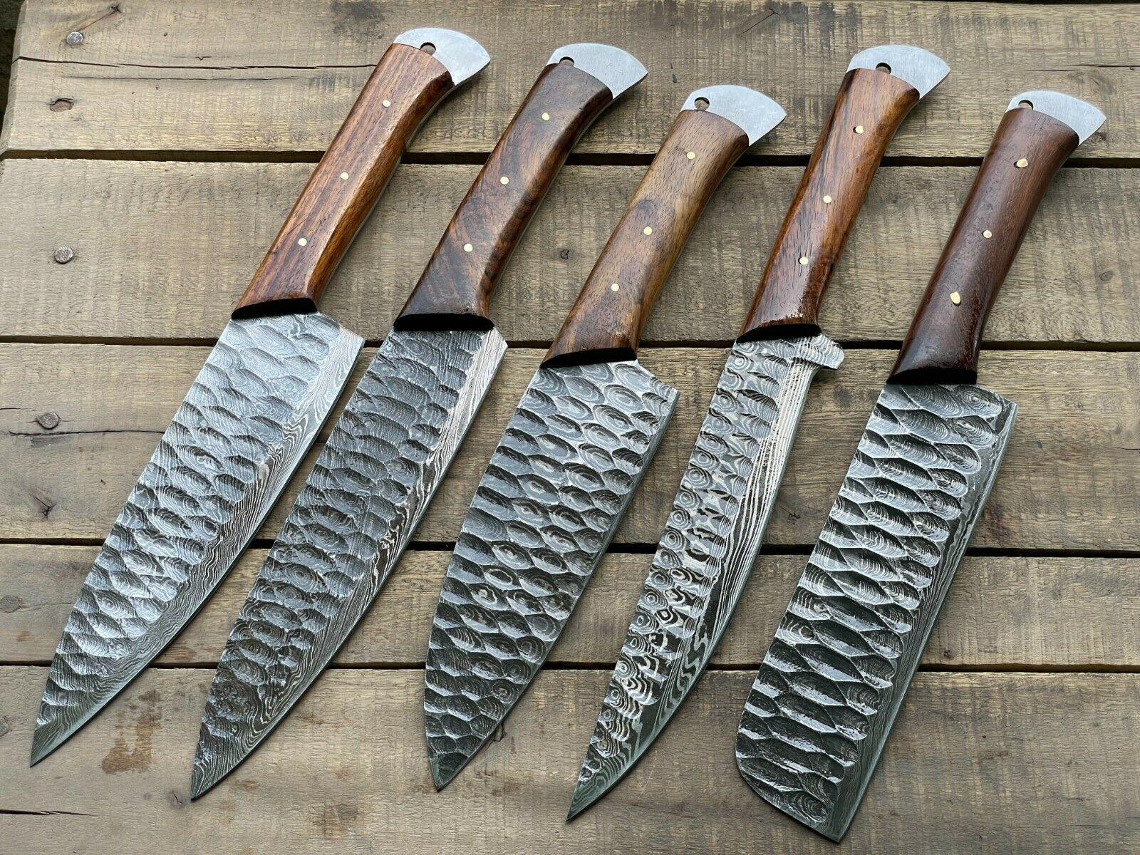 Professional Handmade Damascus Chef Knives Set of 5 Pieces
