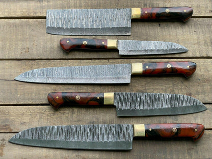 Artisan Handmade Damascus Steel Chef Knife Set With 5 Knives 1