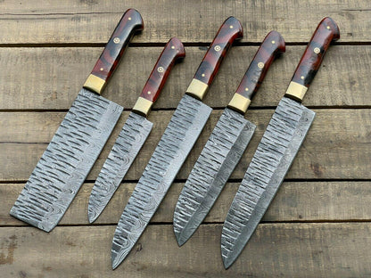 Artisan Handmade Damascus Steel Chef Knife Set with 5 Knives
