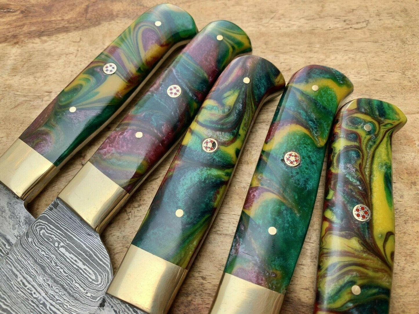 Handmade Damascus Steel Chef Knife Kitchen Set With Resin Handle 3