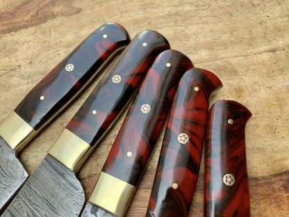 Custom Handmade Damascus Steel Chef Knife Set With Resin Handles 2