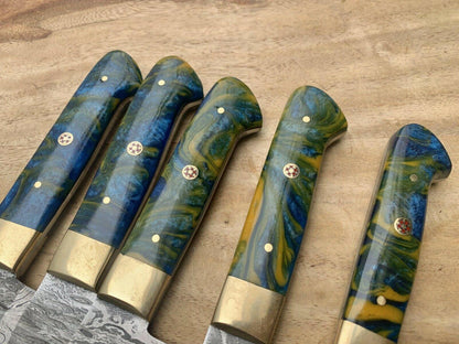 Professional 5Piece Damascus Kitchen Knife Set  Resin Handle Design 3