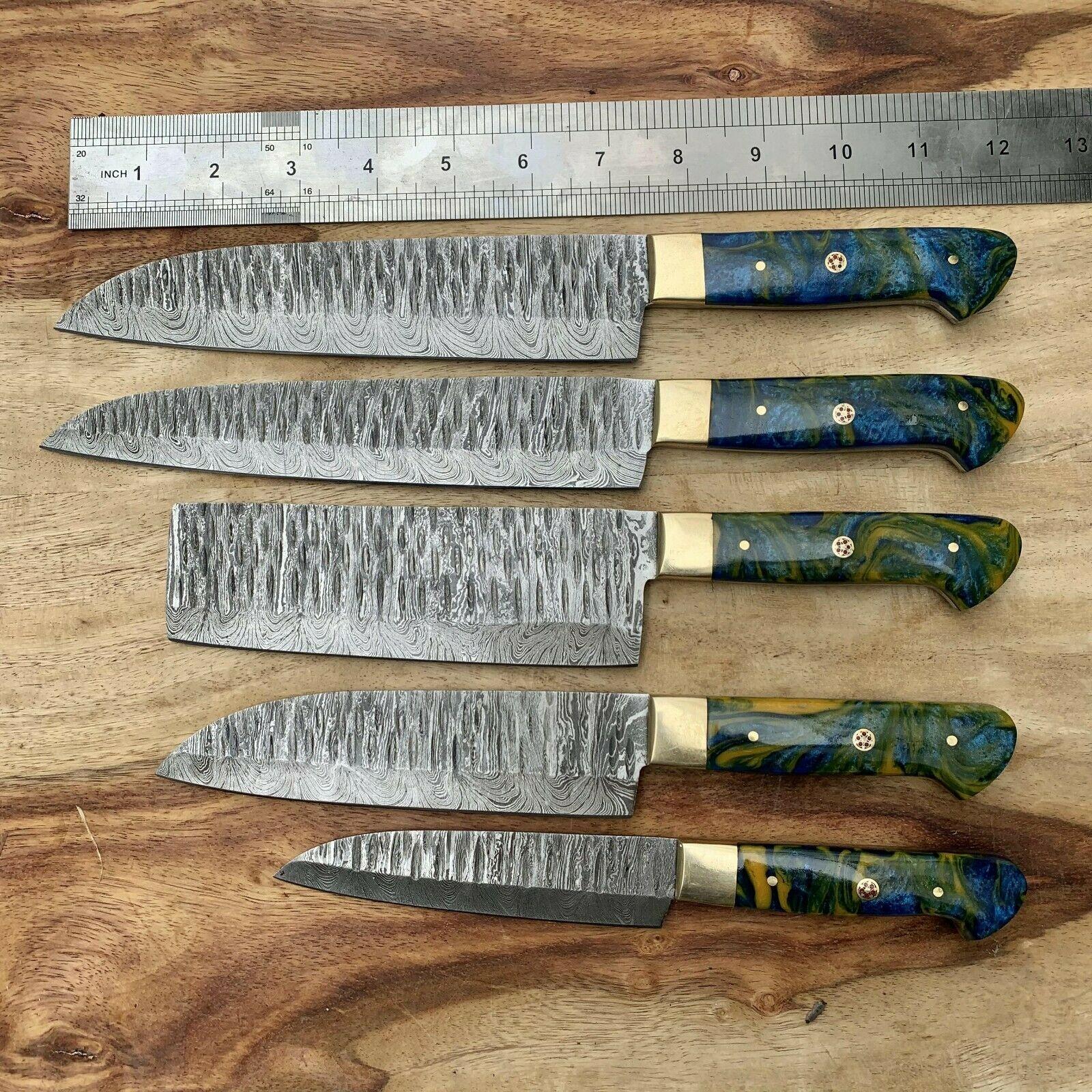 Professional 5Piece Damascus Kitchen Knife Set  Resin Handle Design 2