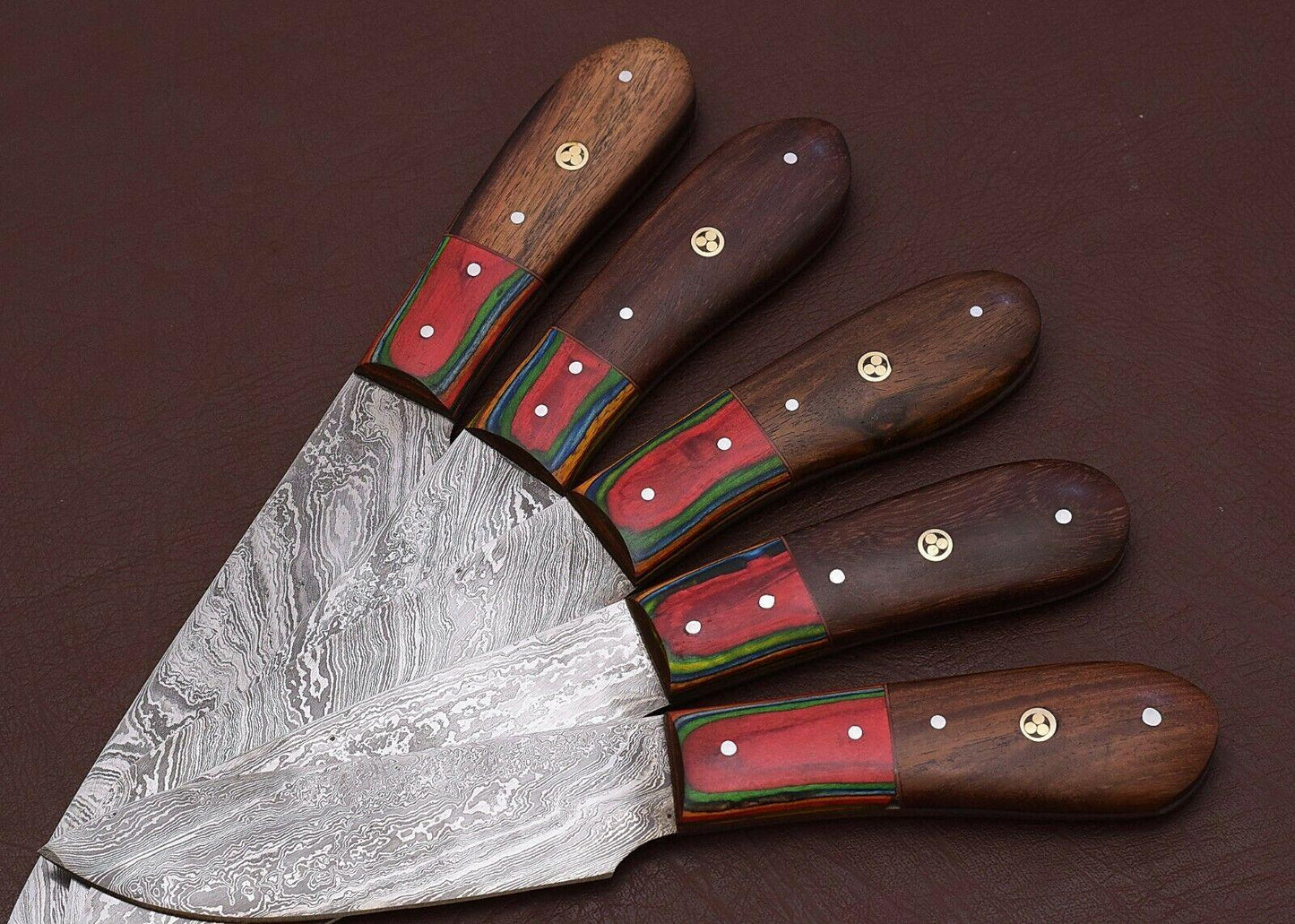 Handmade Damascus Steel Chef Knife Kitchen Set With Rose Wood Handle 3