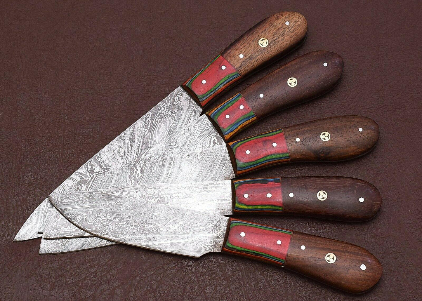 Handmade Damascus Steel Chef Knife Kitchen Set With Rose Wood Handle 1