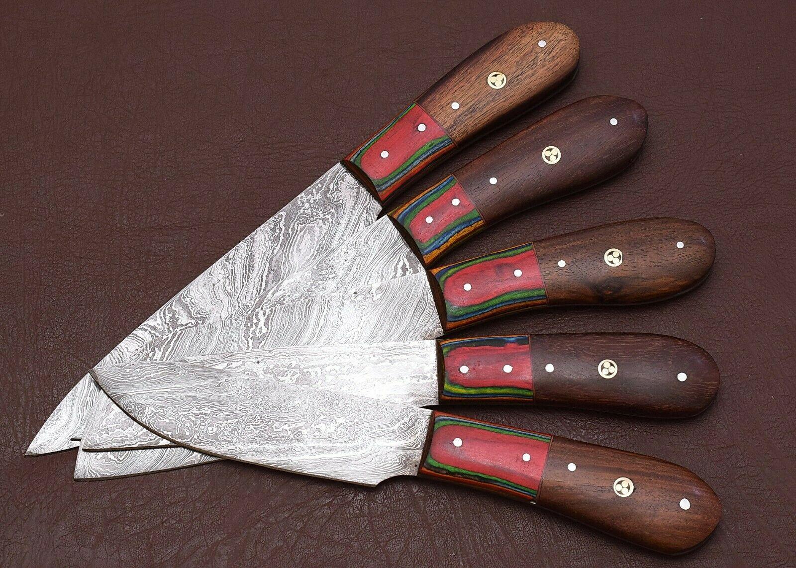 Handmade Damascus Steel Chef Knife Kitchen Set With Rose Wood Handle 1