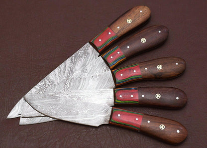 Handmade Damascus Steel Chef Knife Kitchen Set With Rose Wood Handle 1