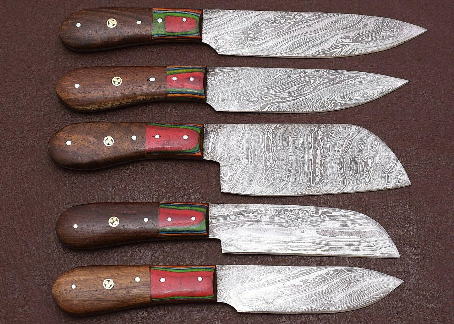 Handmade Damascus Steel Chef Knife Kitchen Set with Rose Wood Handle