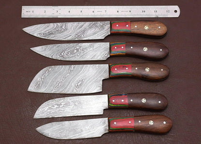Handmade Damascus Steel Chef Knife Kitchen Set With Rose Wood Handle 2