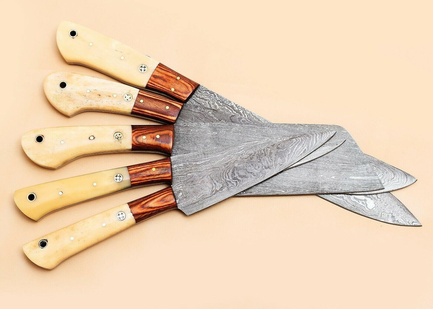Handmade Damascus Steel Chef Knife Set Of 5 With Bone Handle 1