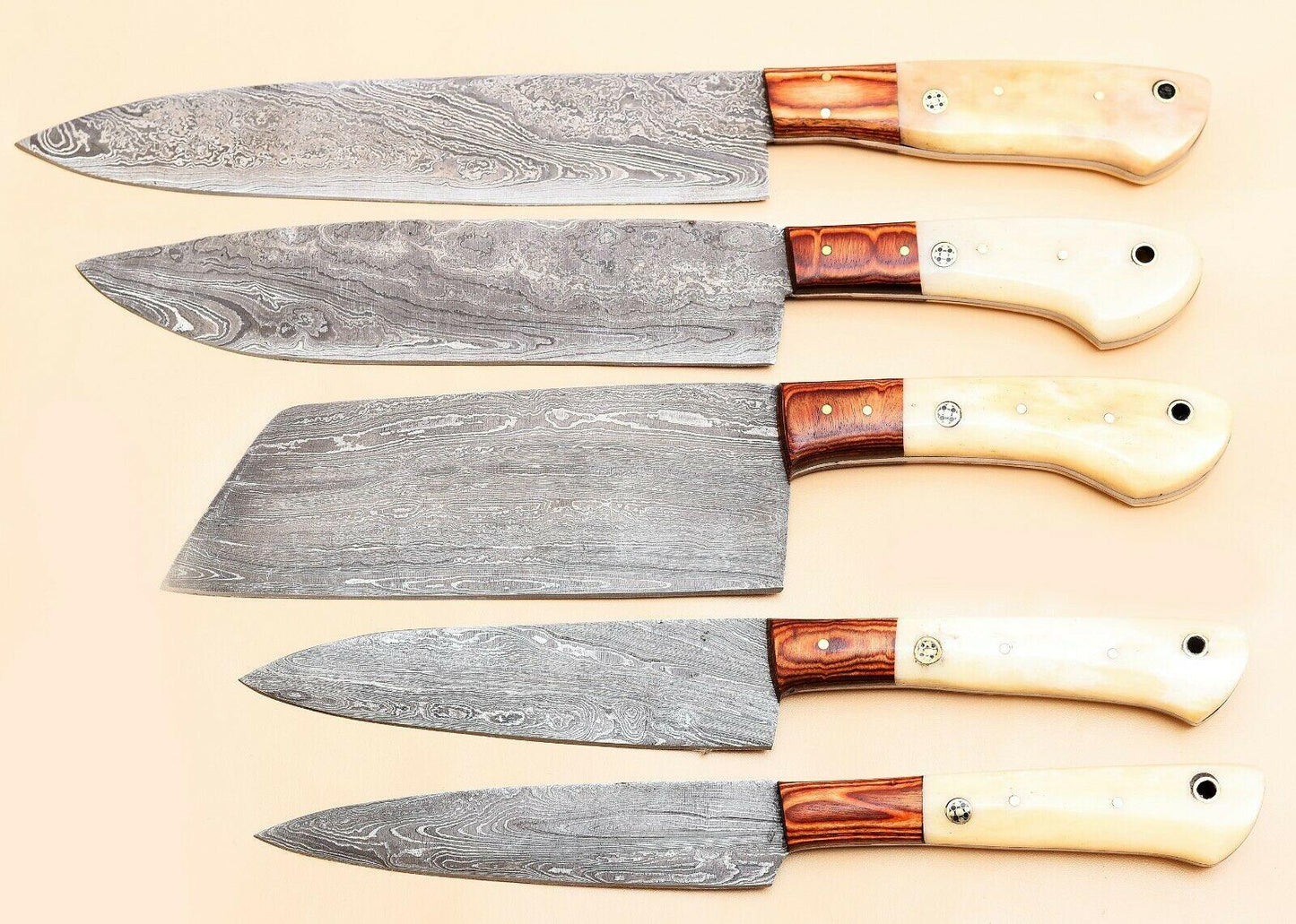 Handmade Damascus Steel Chef Knife Set Of 5 With Bone Handle 3