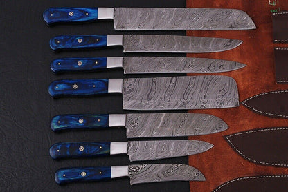 Damascus Handmade 7 Piece Chef Knife Set With Leather Kit 2