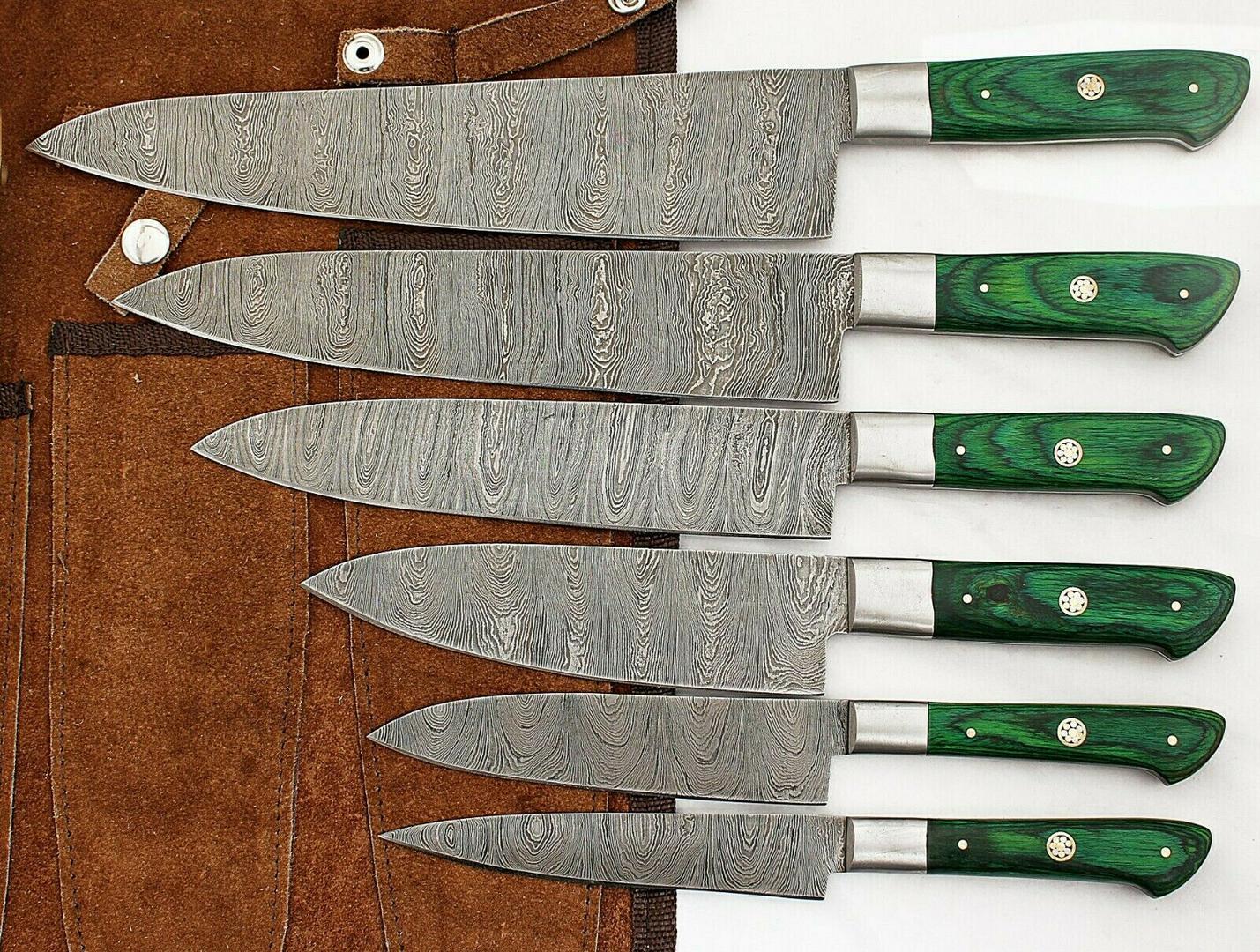 Handmade Damascus Steel 6 Piece Kitchen Chef Knife Set With Wood Handle 1