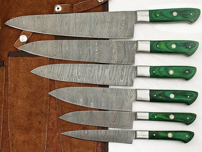 Handmade Damascus Steel 6 Piece Kitchen Chef Knife Set With Wood Handle 1