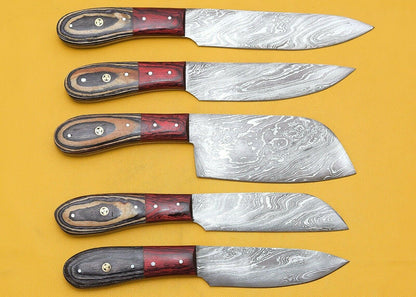 Handmade Damascus Steel Chef Knife Kitchen Set with Pakka Wood Handle