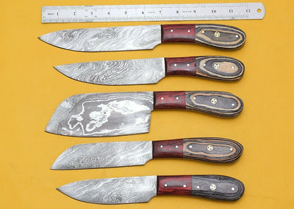 Handmade Damascus Steel Chef Knife Kitchen Set With Pakka Wood Handle 3