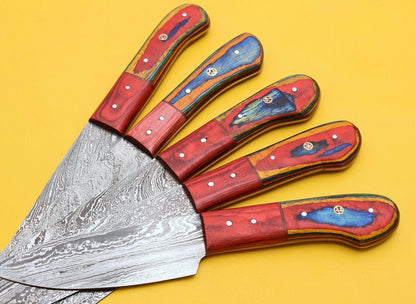 Handmade Damascus Steel Chef Knife Set With Elegant Pakka Wood Handles 3