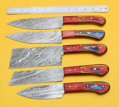 Handmade Damascus Steel Chef Knife Set With Elegant Pakka Wood Handles 1