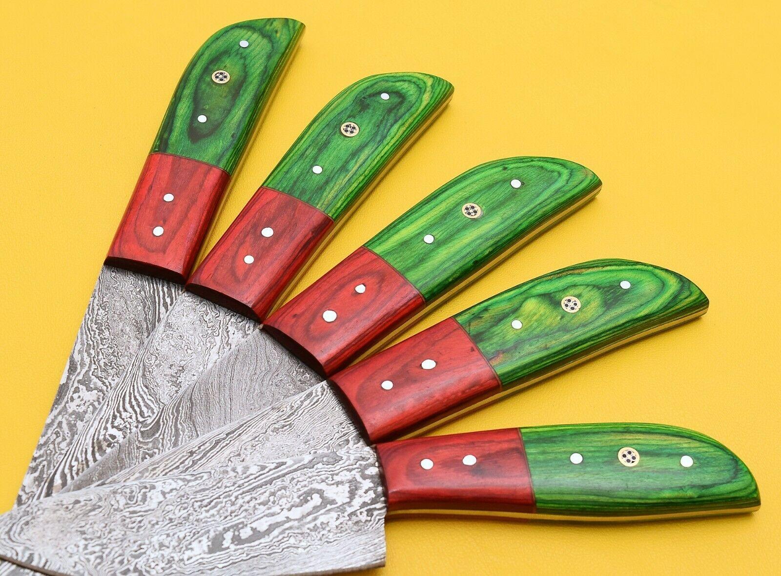 Damascus Steel Chef Knives Set  Handmade Kitchen Knives With Pakka Wood 3