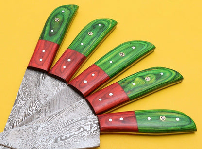 Damascus Steel Chef Knives Set  Handmade Kitchen Knives With Pakka Wood 3