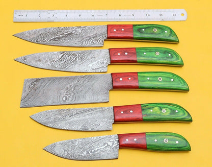 Damascus Steel Chef Knives Set  Handmade Kitchen Knives With Pakka Wood 1