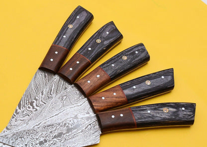 Professional Handmade Damascus Chef Knife Set With Pakka Wood Handles 3